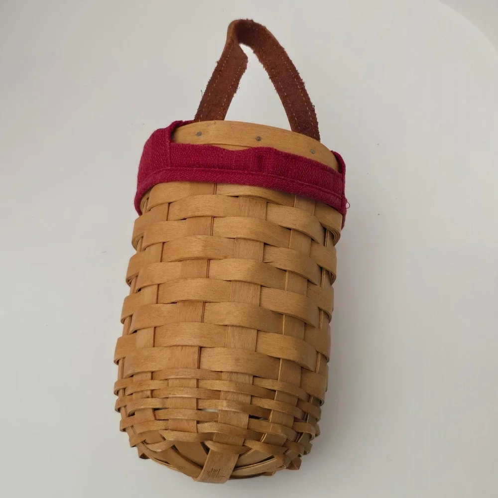 Longaberger 2003 Tall Hanging Basket Brown Liner Leather Strap Farmhouse Decor